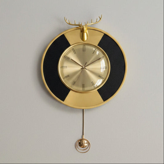 Minimalist Brass Deer Antler Pendulum Wall Clock
