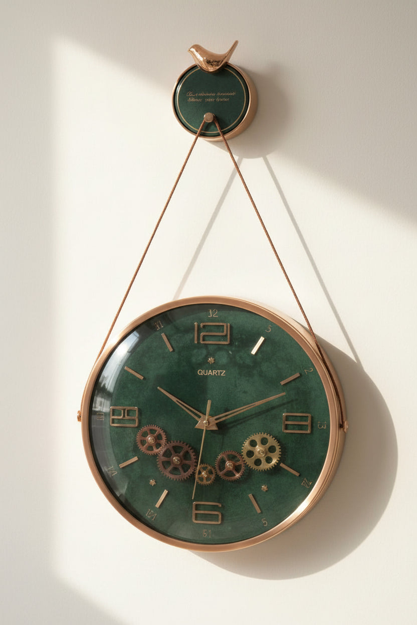 Luxury Green Marble Hanging Wall Clock | Rose Gold Rim