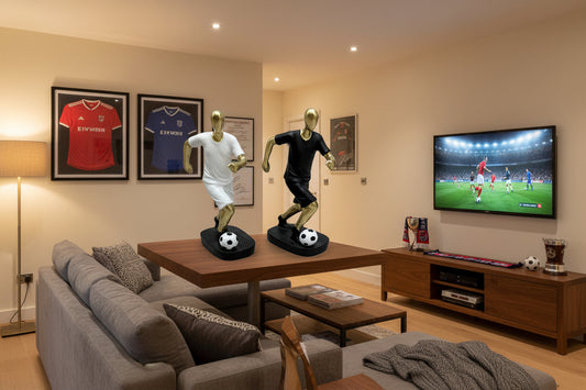 Minimalist White & Black Soccer Player Figurines with Gold Accents | Set of 2