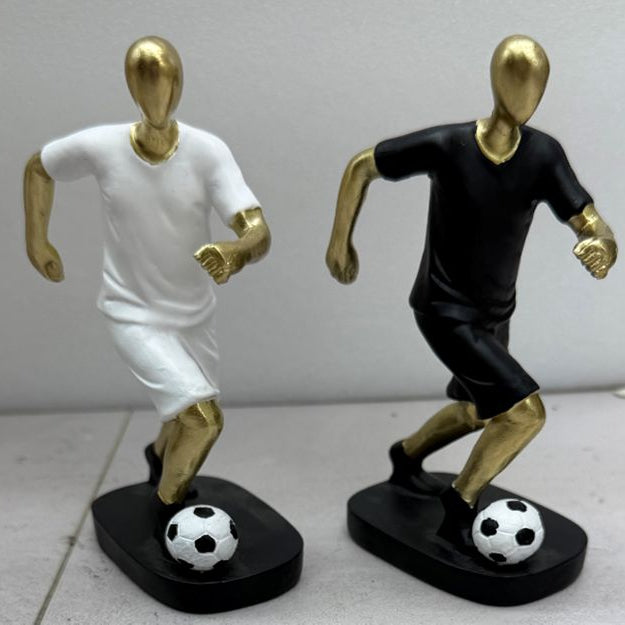 Minimalist White & Black Soccer Player Figurines with Gold Accents | Set of 2