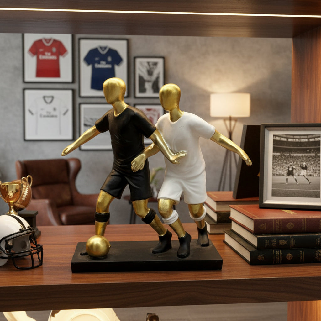 Modern Abstract Soccer Match Figurine | Black & White Football Players Statue