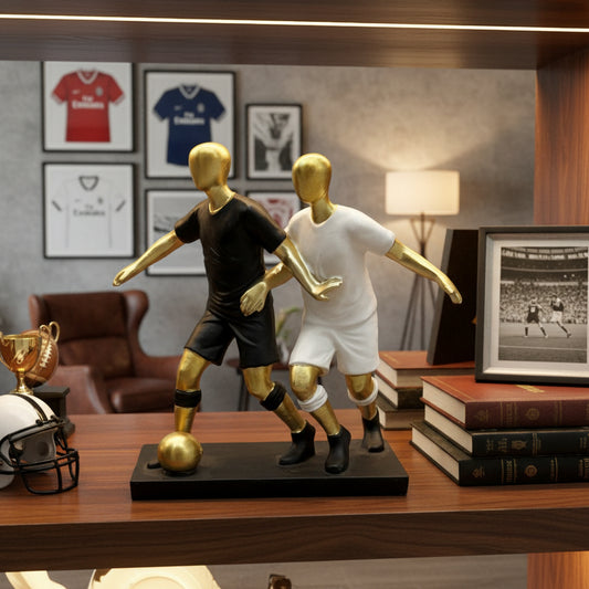 Modern Abstract Soccer Match Figurine | Black & White Football Players Statue
