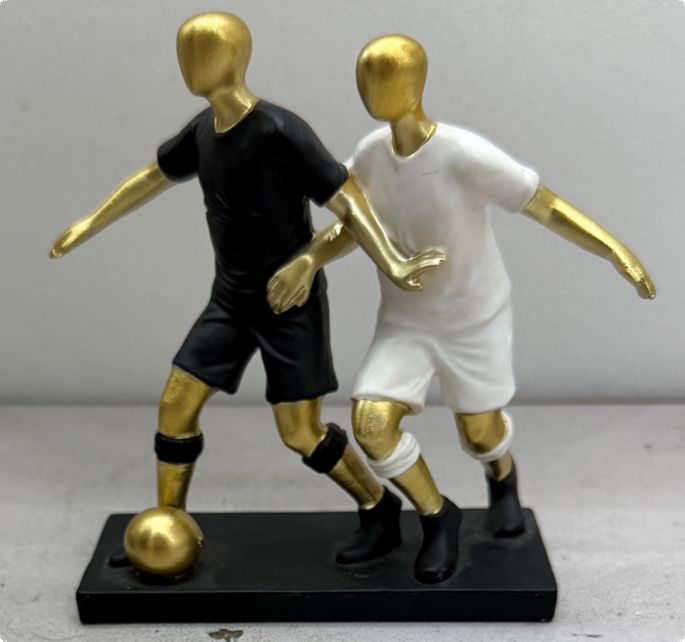 Modern Abstract Soccer Match Figurine | Black & White Football Players Statue