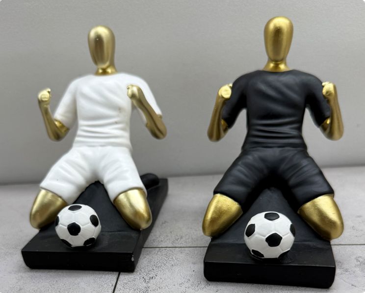 Set of 2 Kneeling Soccer Goal Celebration Figurines | Black & White Modern Art