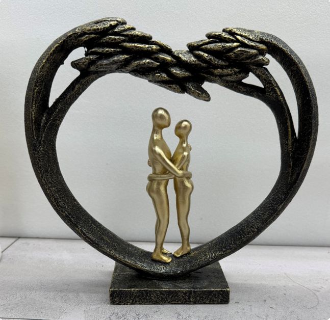 Romantic Golden Couple Figurine in Textured Bronze Heart Arch Sculpture