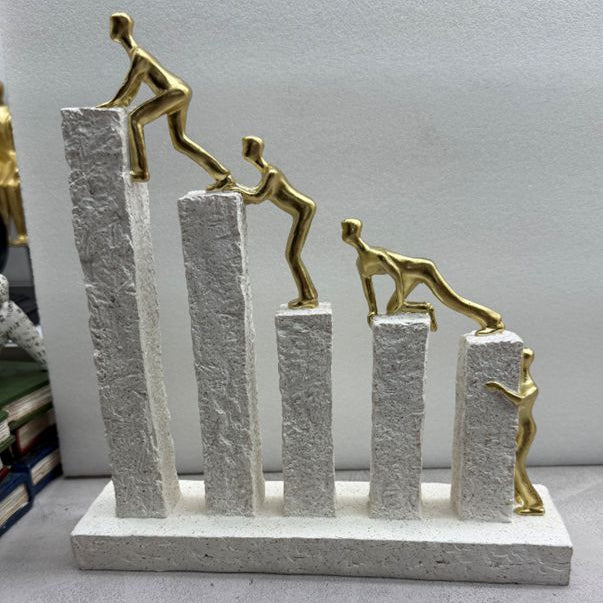 Luxury Gold Figures Climbing Bar Graph Pillars | Teamwork Success Statue