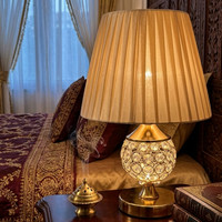 Luxury Gold Crystal Table Lamp with Pleated Fabric Shade