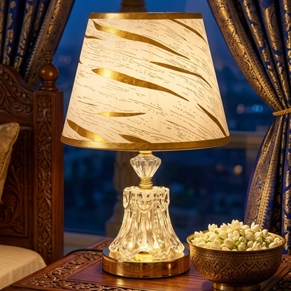 Modern Glass Table Lamp with Designer Fabric Shade