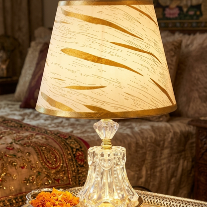 Modern Glass Table Lamp with Designer Fabric Shade