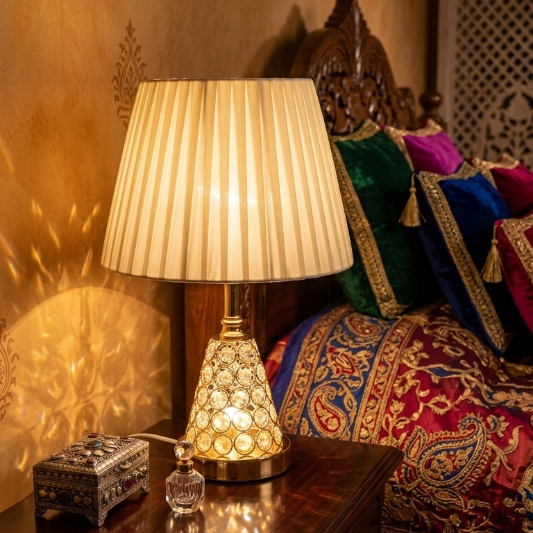 Premium Decorative Crystal Table Lamp with Fabric Shade