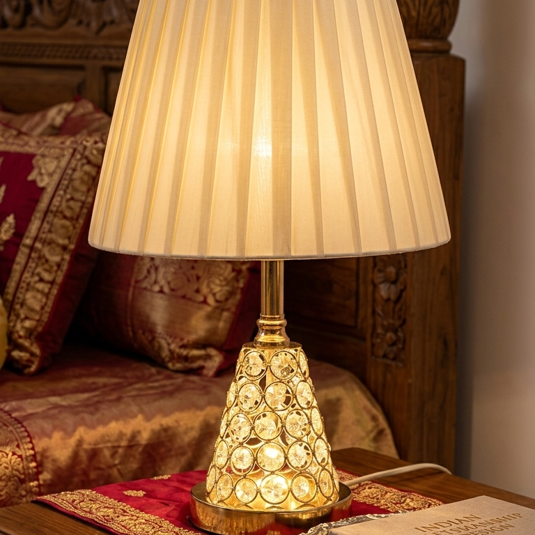 Premium Decorative Crystal Table Lamp with Fabric Shade