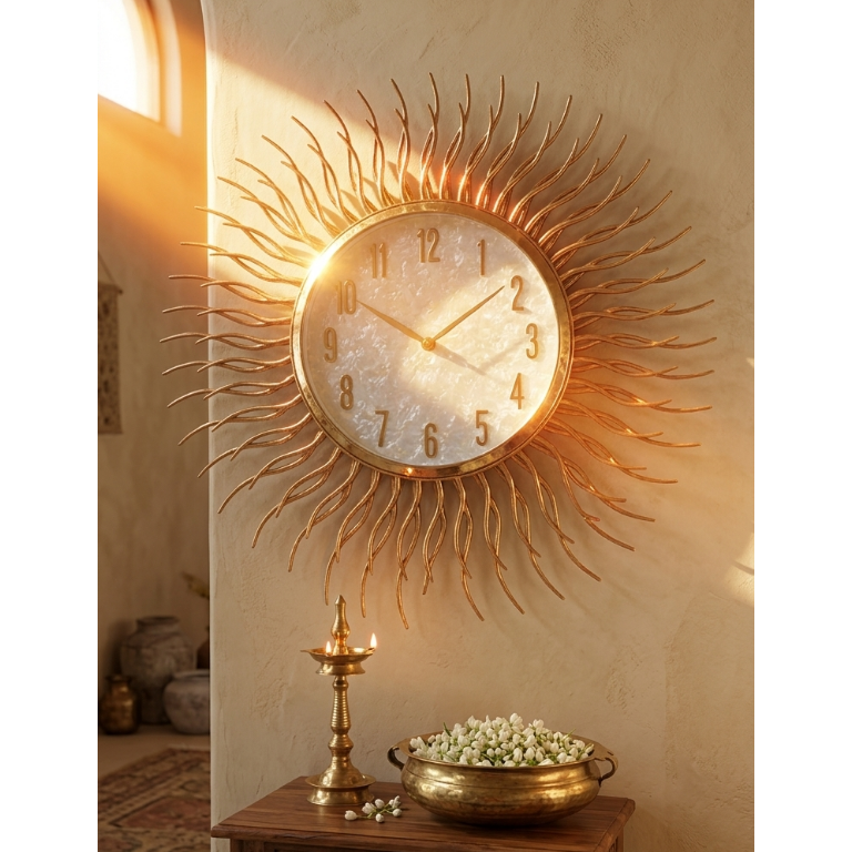 Gold Sunburst Wall Clock for Living Room