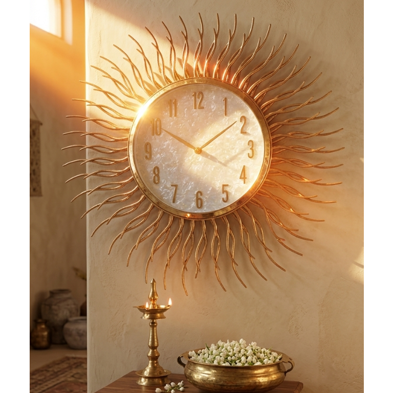 Gold Sunburst Wall Clock for Living Room