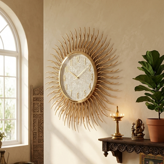 Gold Sunburst Wall Clock for Living Room