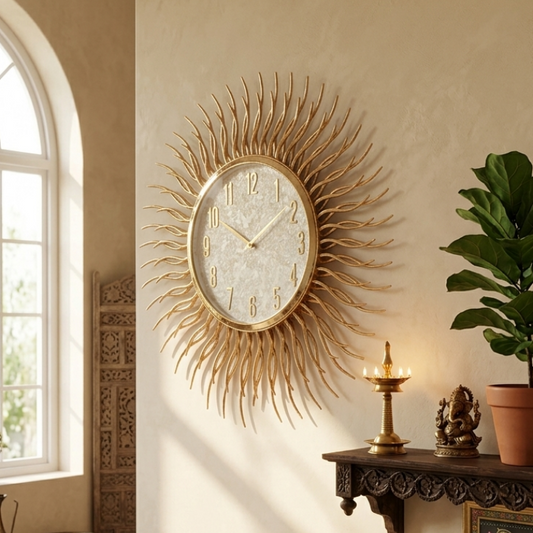 Gold Sunburst Wall Clock for Living Room
