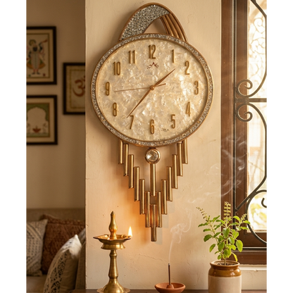Luxury Gold Wall Clock with Decorative Pendants