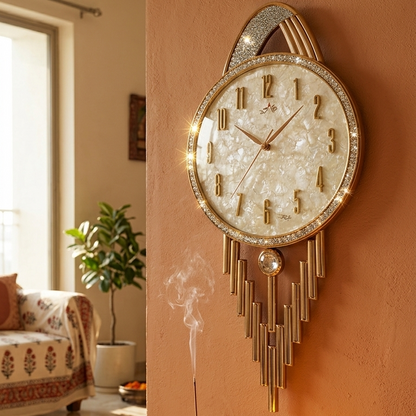 Luxury Gold Wall Clock with Decorative Pendants