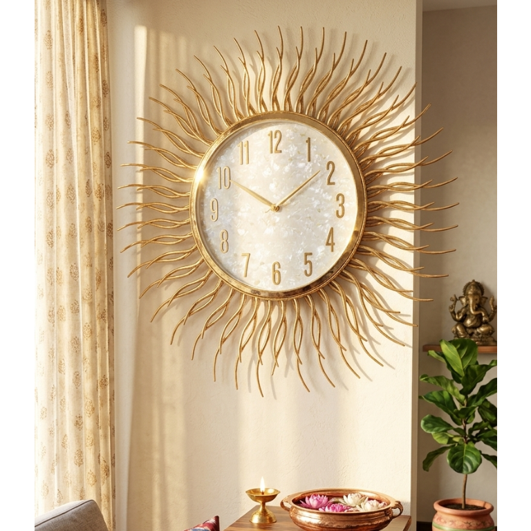 Gold Sunburst Wall Clock for Living Room