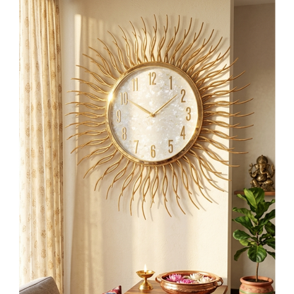 Gold Sunburst Wall Clock for Living Room