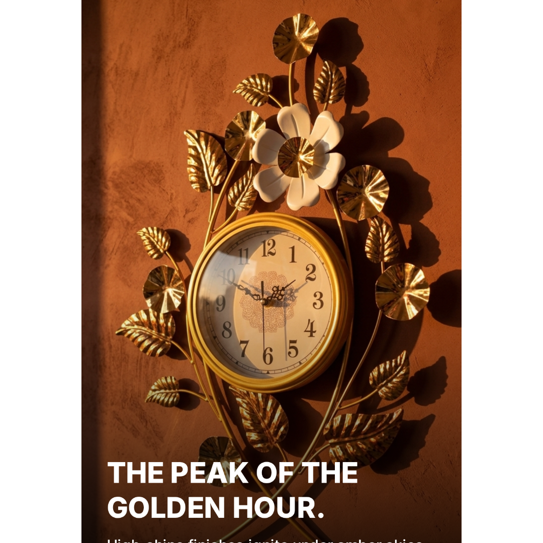 85x55cm Vertical Gold Leaf and White Lotus Wall Clock