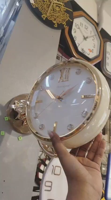 Double Sided Wall Mount Clock with Gold Finish